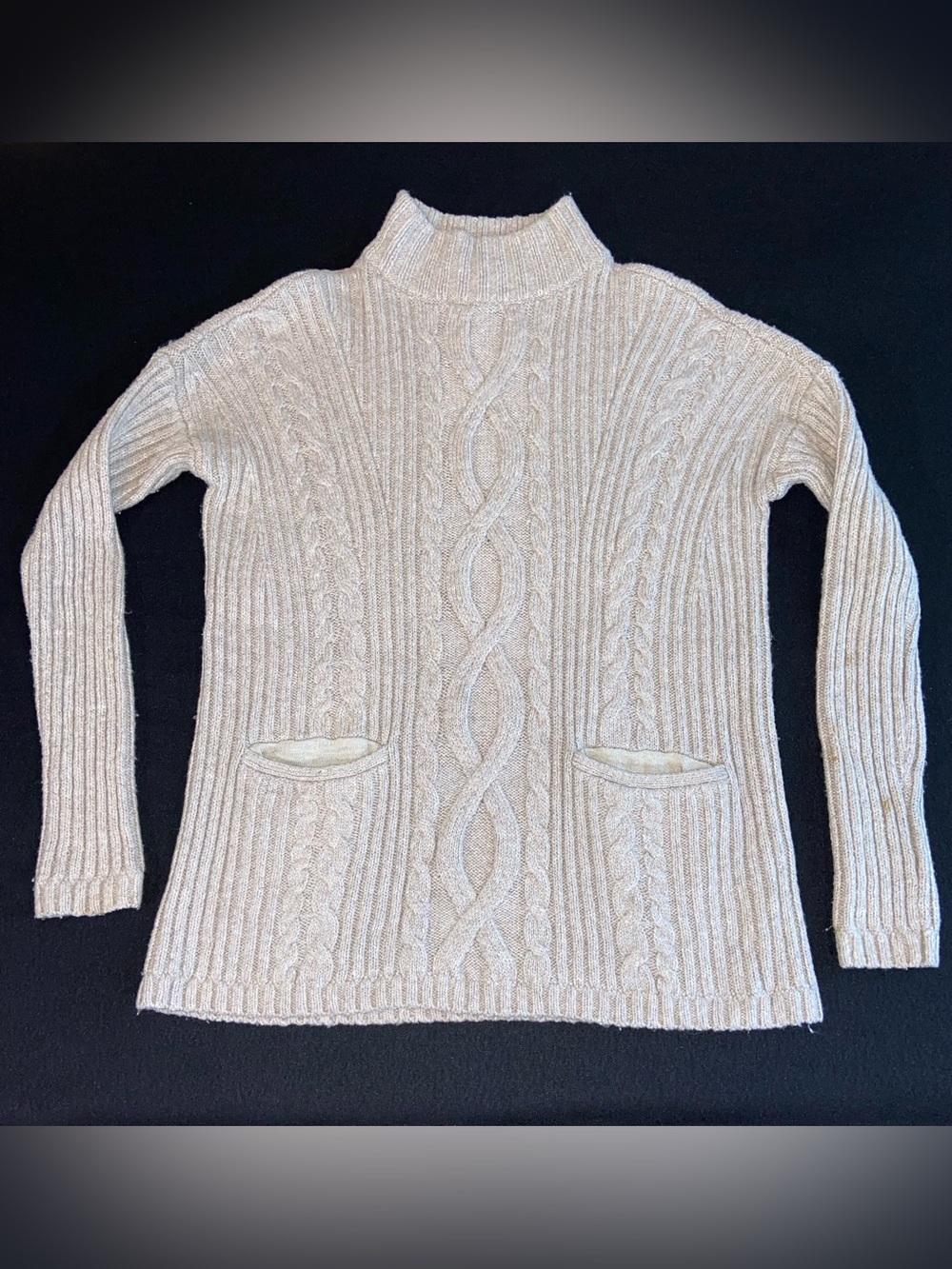 Abercrombie & Fitch Cream Cable Turtleneck Sweater with Pockets